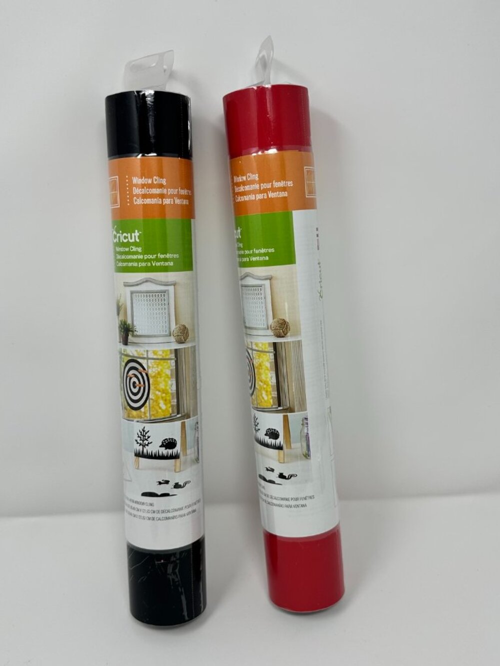 NEW 2 Cricut Window Cling Rolls Black & Red Instant Cling 12" x 48" Brand New